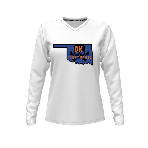 [CUS-DFW-TEES-CMF-VNK-LSL-WHT-FYXS-LOGO1] Decker Comfort T-Shirt (Female Youth XS, White, V Neck, Logo 1, Long Sleeve)