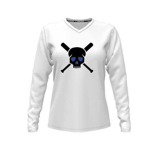 [CUS-DFW-TEES-PER-VNK-LSL-WHT-FYXS-LOGO3] Decker Performance T-Shirt (Female Youth XS, White, V Neck, Logo 3, Long Sleeve)