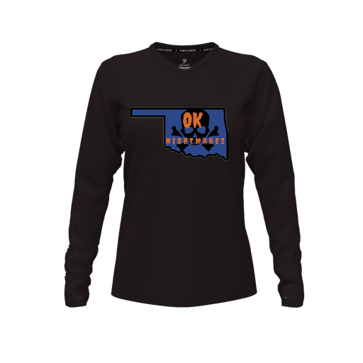 [CUS-DFW-TEES-PER-VNK-LSL-BLK-FYXS-LOGO1] Decker Performance T-Shirt (Female Youth XS, Black, V Neck, Logo 1, Long Sleeve)