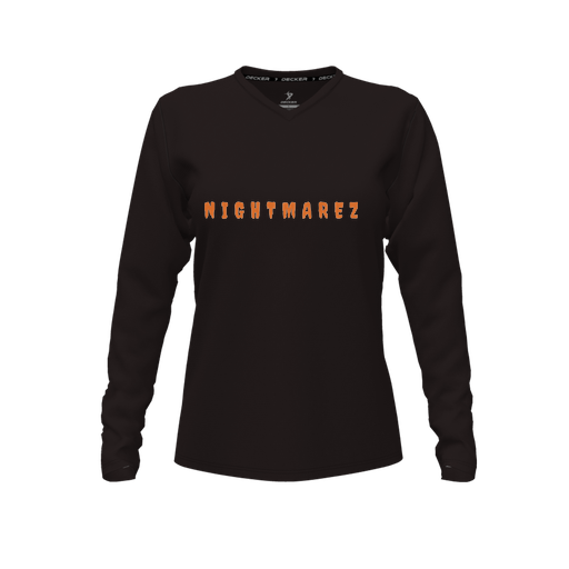 [CUS-DFW-TEES-PER-VNK-LSL-BLK-FYXS-LOGO2] Decker Performance T-Shirt (Female Youth XS, Black, V Neck, Logo 2, Long Sleeve)